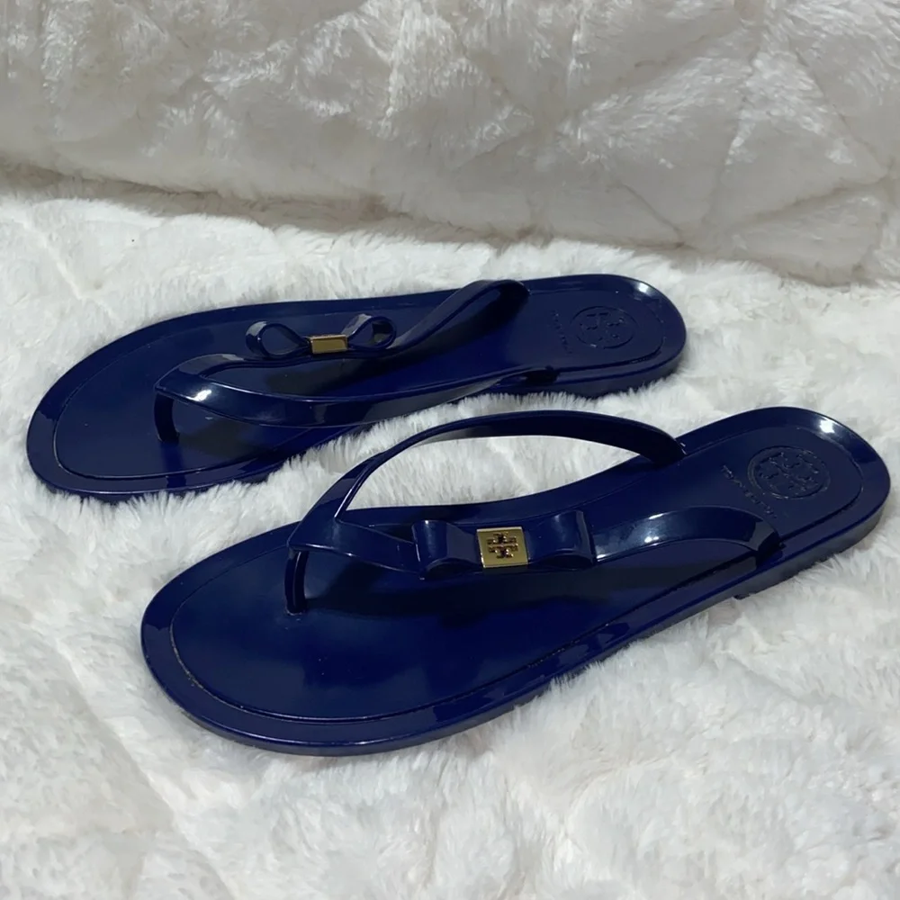 TORY BURCH Michaela Bow Blue Jelly Flip Flops Sz 8